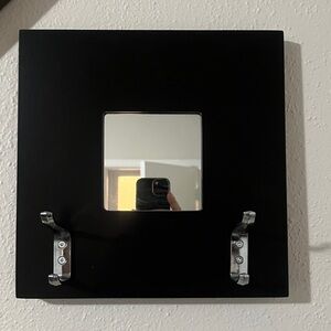 Square Black Wall Mirror with Hooks